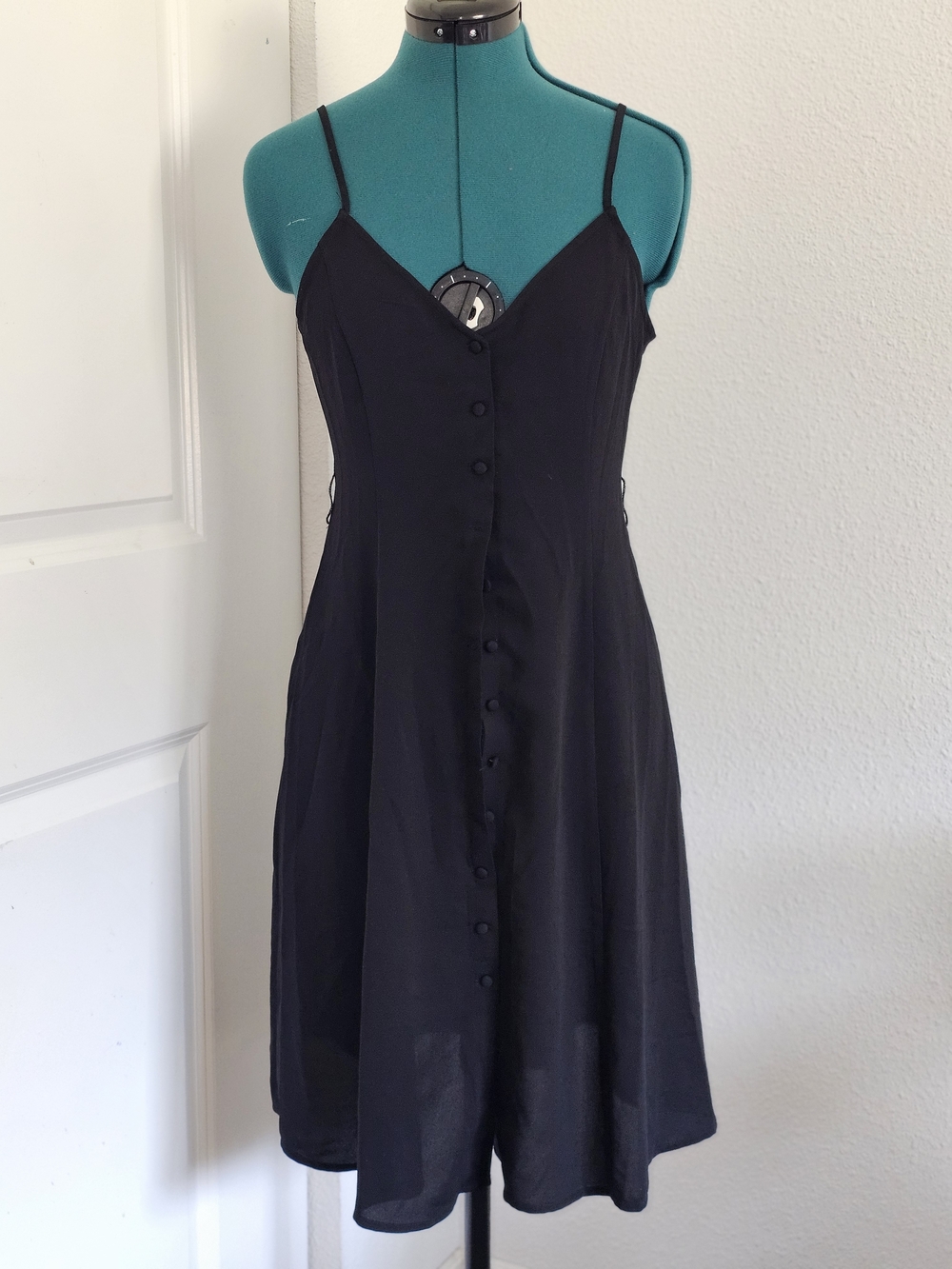 Forever 21 Black Spaghetti-Strap Button Front Mini Dress